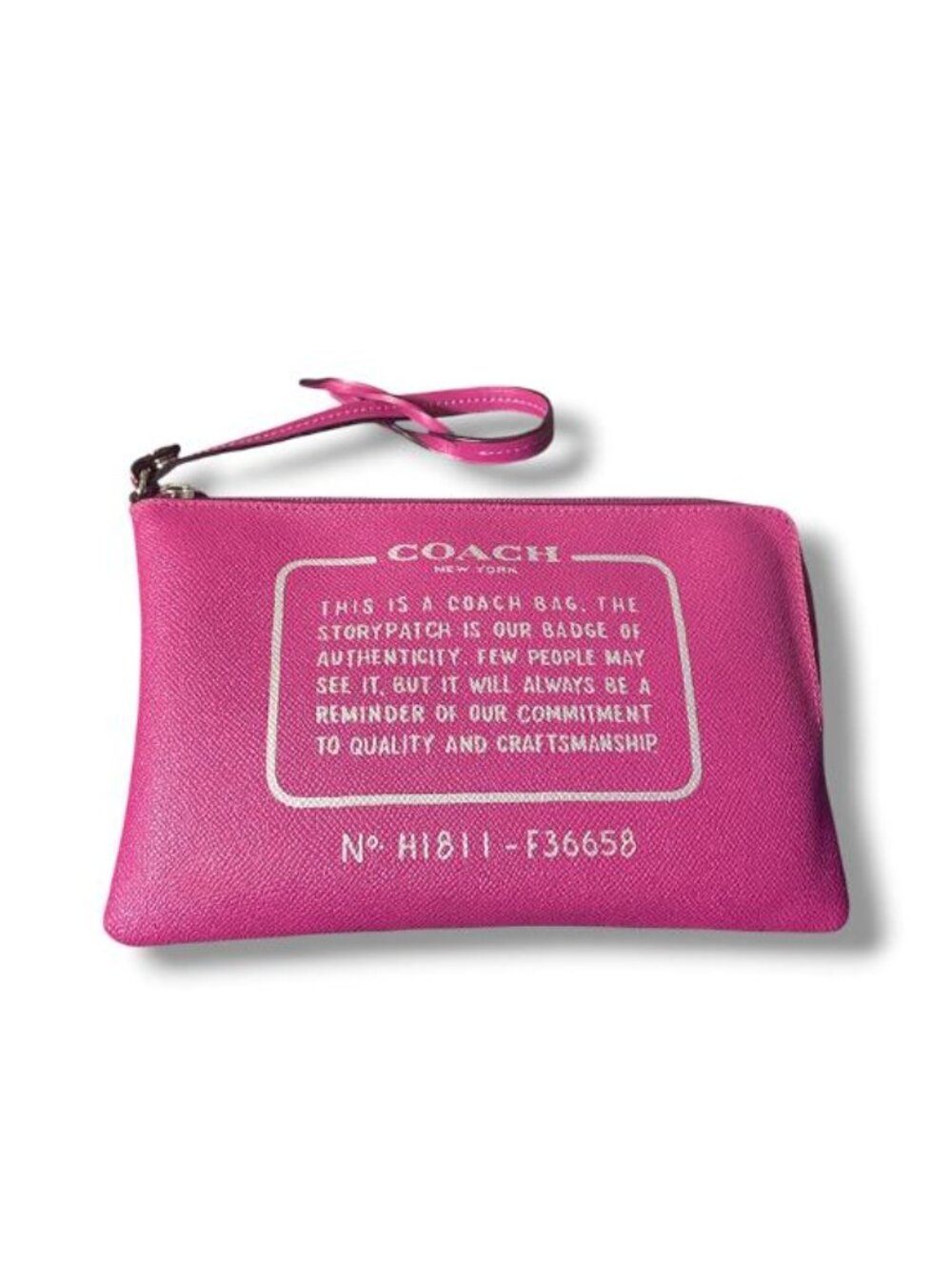 COACH - HOT PINK Crossgrain Leather Storypatch Pouch Wristlet Clutch Bag